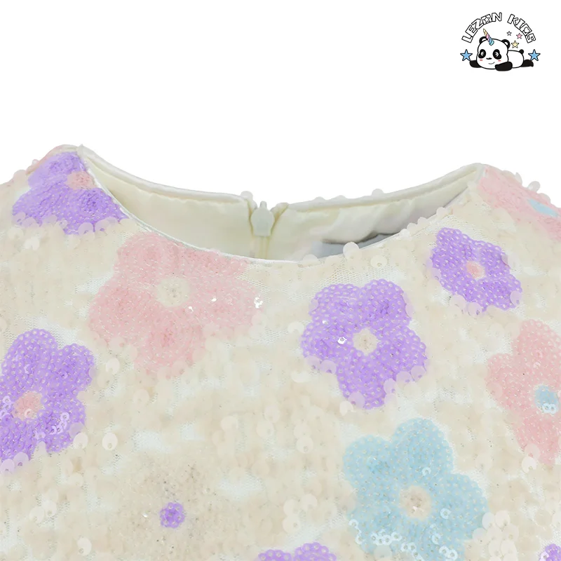 LEZONKIDS - OEM Customization Elegant Puffy Shining Sequins Tulle Girls Birthday Party Dresses for 2-14T Kids